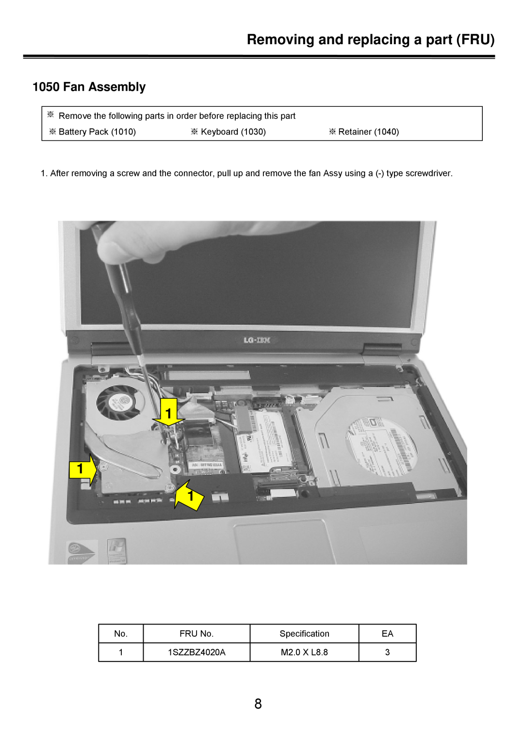 LG Electronics LS50 service manual Fan Assembly, Removing and replacing a part FRU 