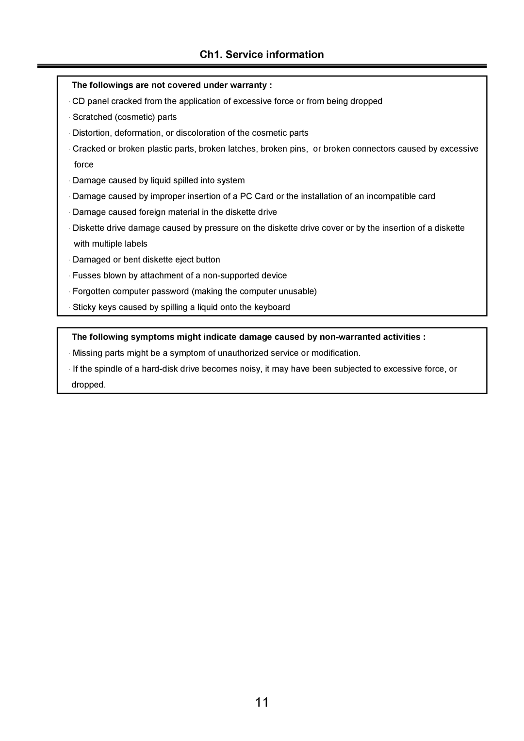 LG Electronics LS70 service manual Ch1. Service information, Followings are not covered under warranty 