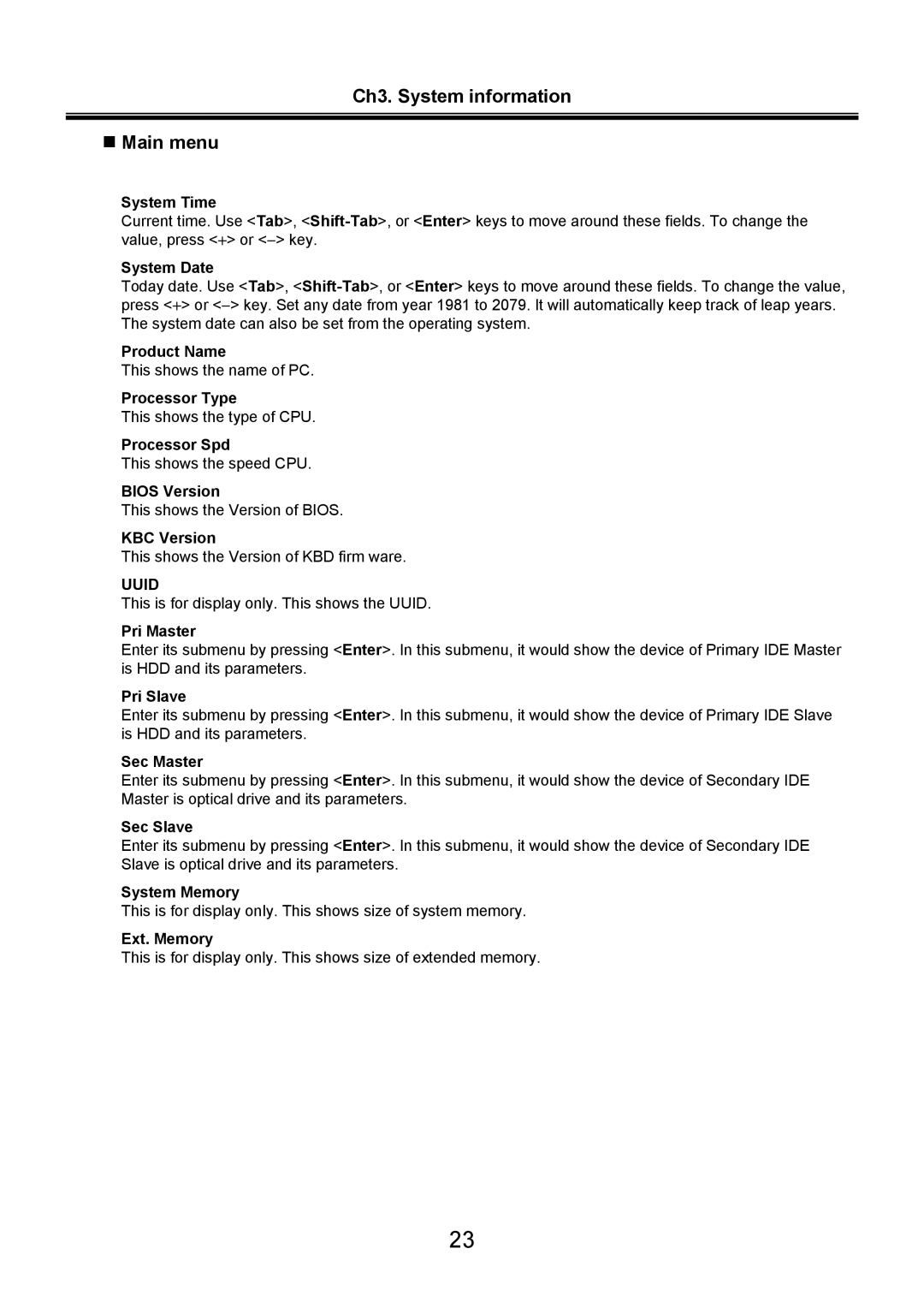 LG Electronics LS70 service manual Ch3. System information „ Main menu 