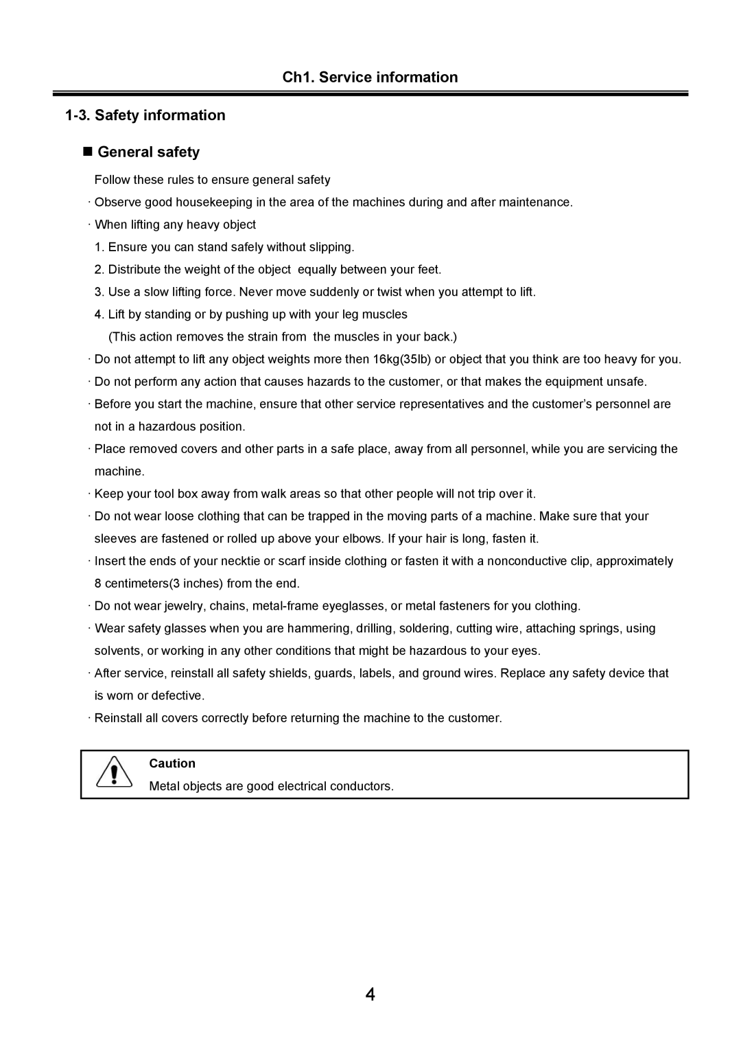 LG Electronics LS70 service manual Ch1. Service information Safety information „ General safety 