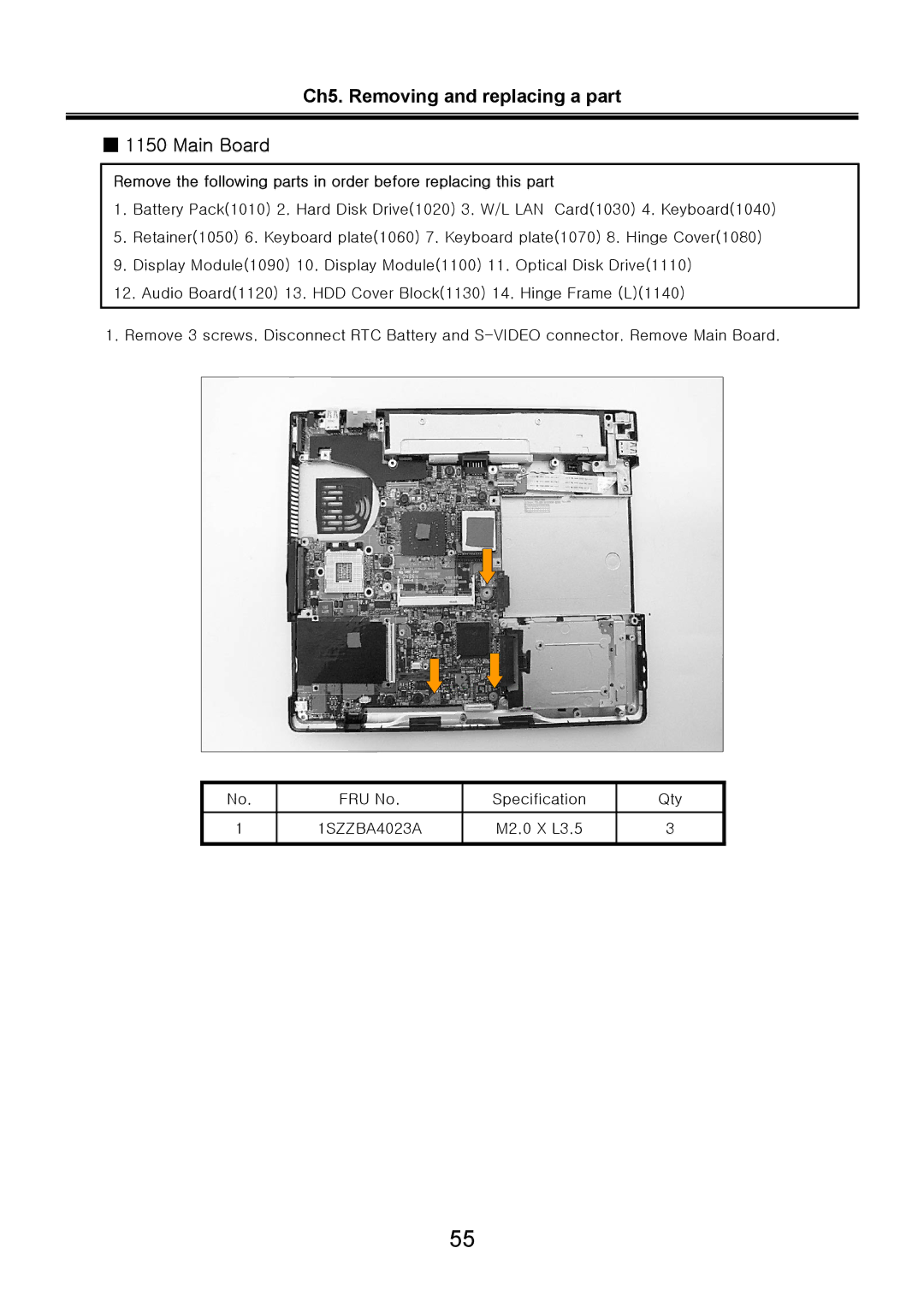 LG Electronics LS70 service manual Ch5. Removing and replacing a part Main Board 