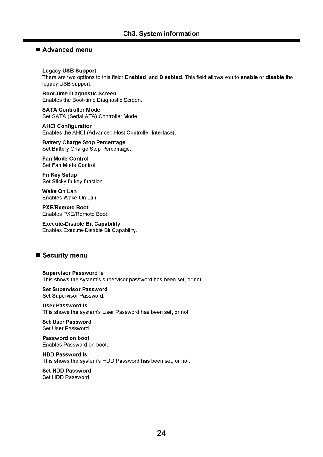 LG Electronics LS70 service manual Ch3. System information „ Advanced menu, „ Security menu 