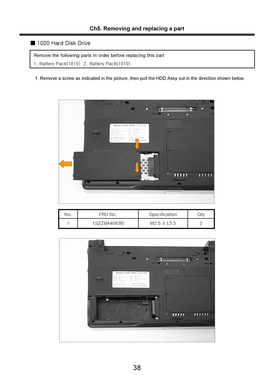 LG Electronics LS70 service manual Ch5. Removing and replacing a part 1020 Hard Disk Drive 