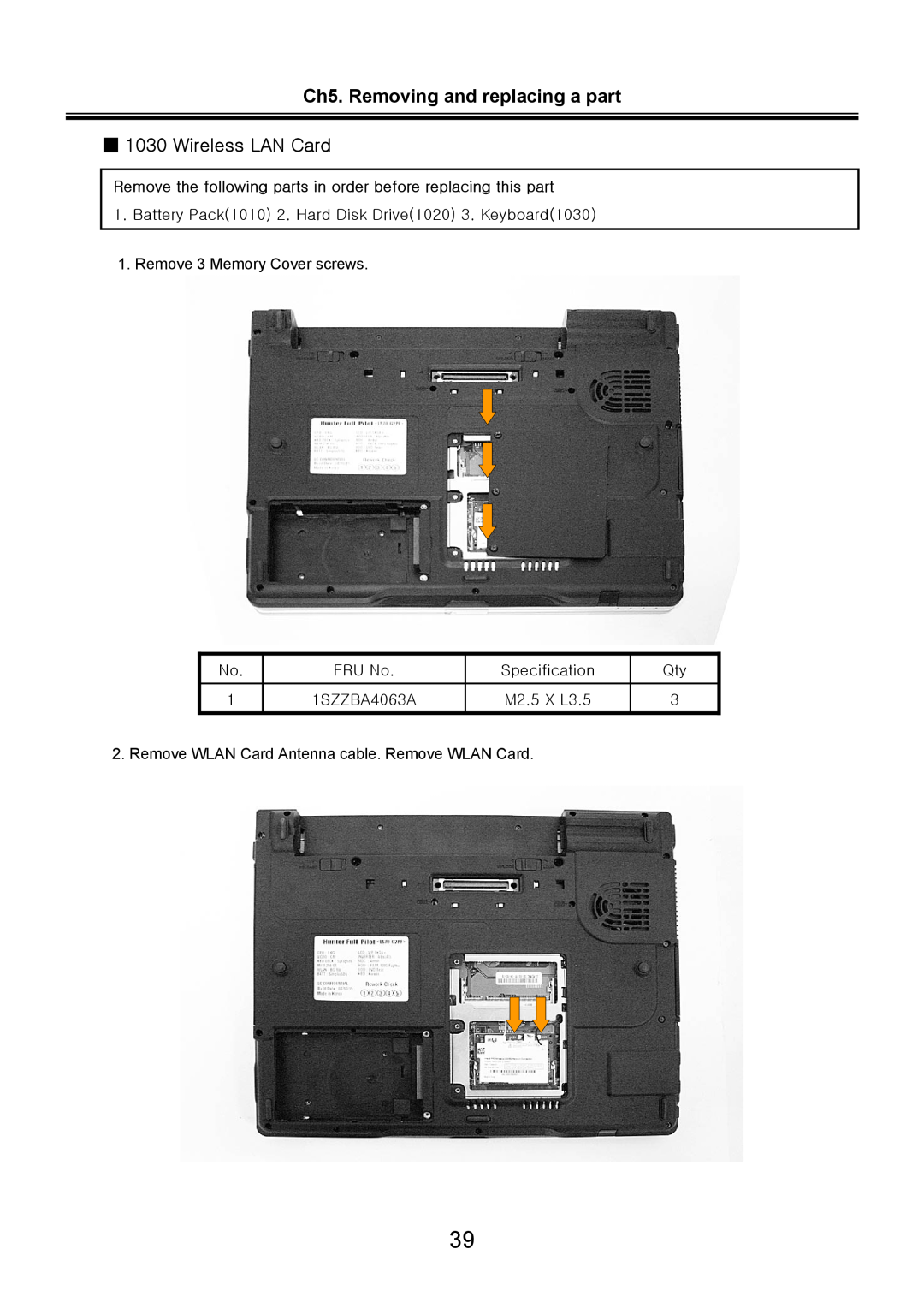 LG Electronics LS70 service manual Ch5. Removing and replacing a part 1030 Wireless LAN Card 