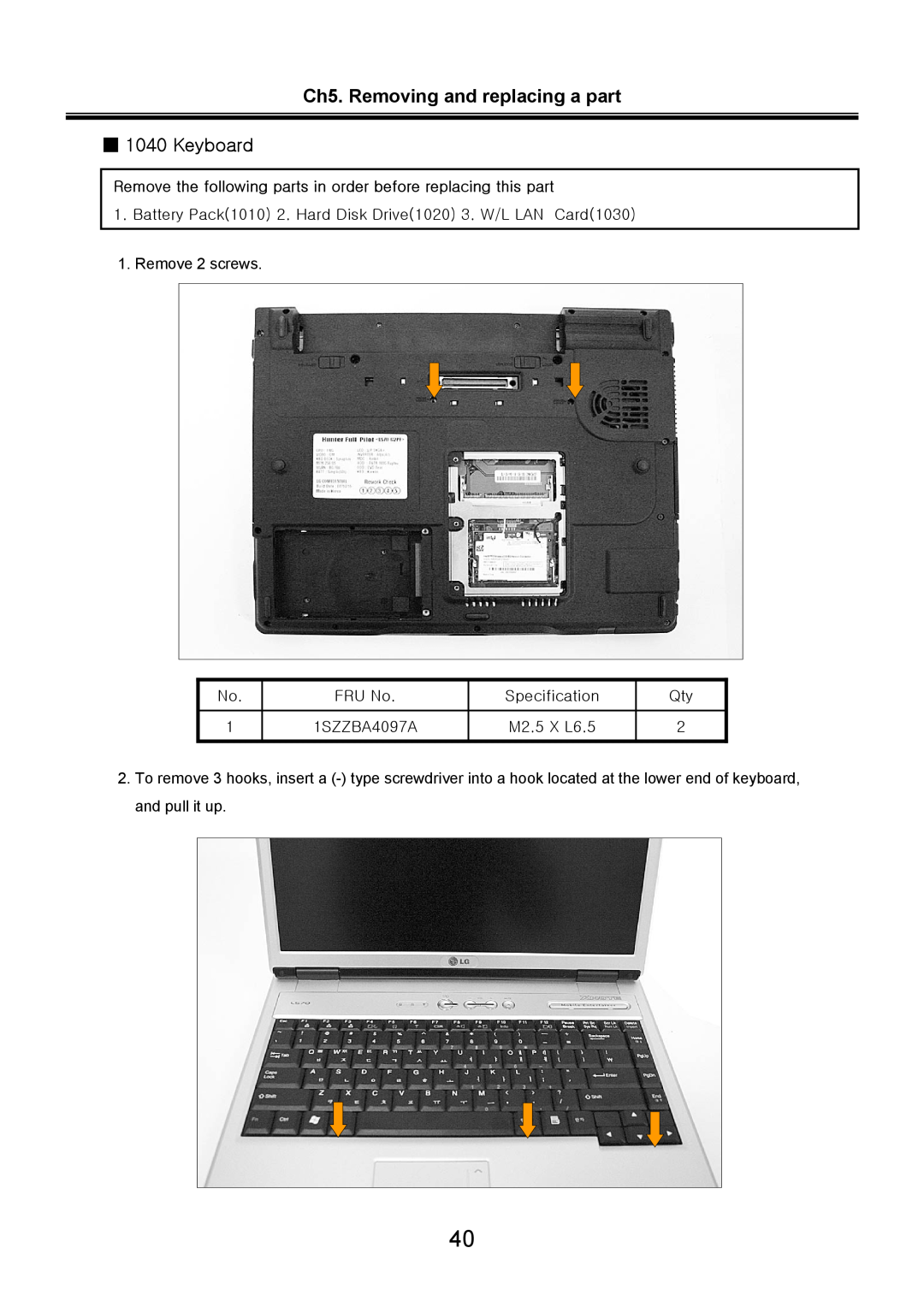 LG Electronics LS70 service manual Ch5. Removing and replacing a part 1040 Keyboard 