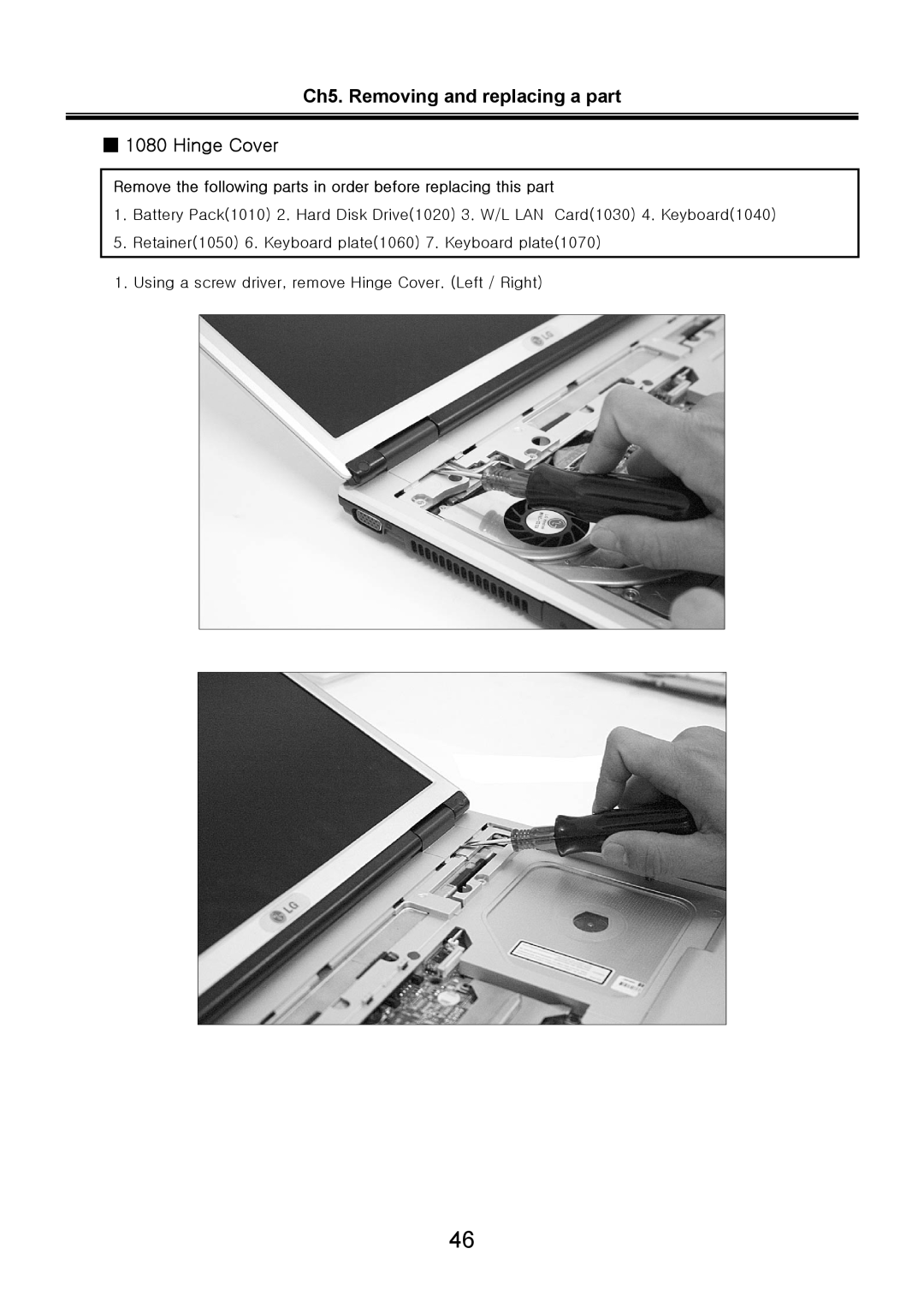 LG Electronics LS70 service manual Ch5. Removing and replacing a part 1080 Hinge Cover 
