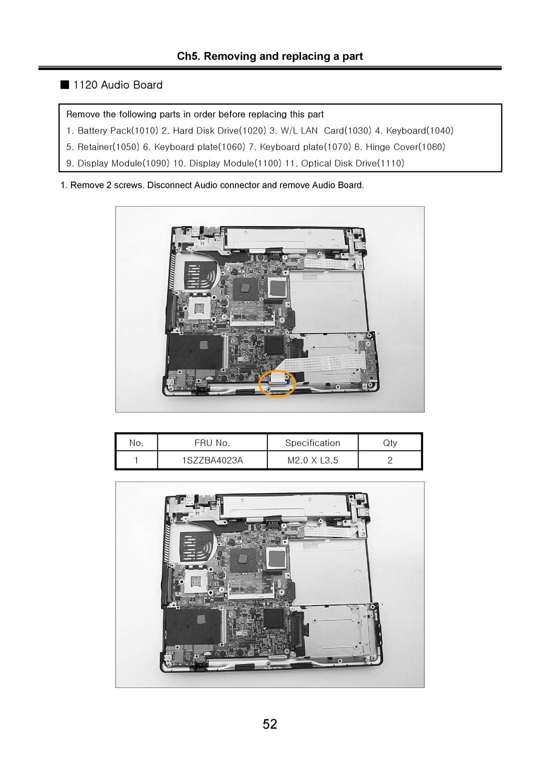 LG Electronics LS70 service manual Ch5. Removing and replacing a part 1120 Audio Board 