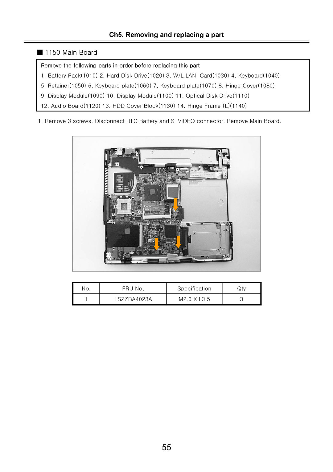 LG Electronics LS70 service manual Ch5. Removing and replacing a part 1150 Main Board 