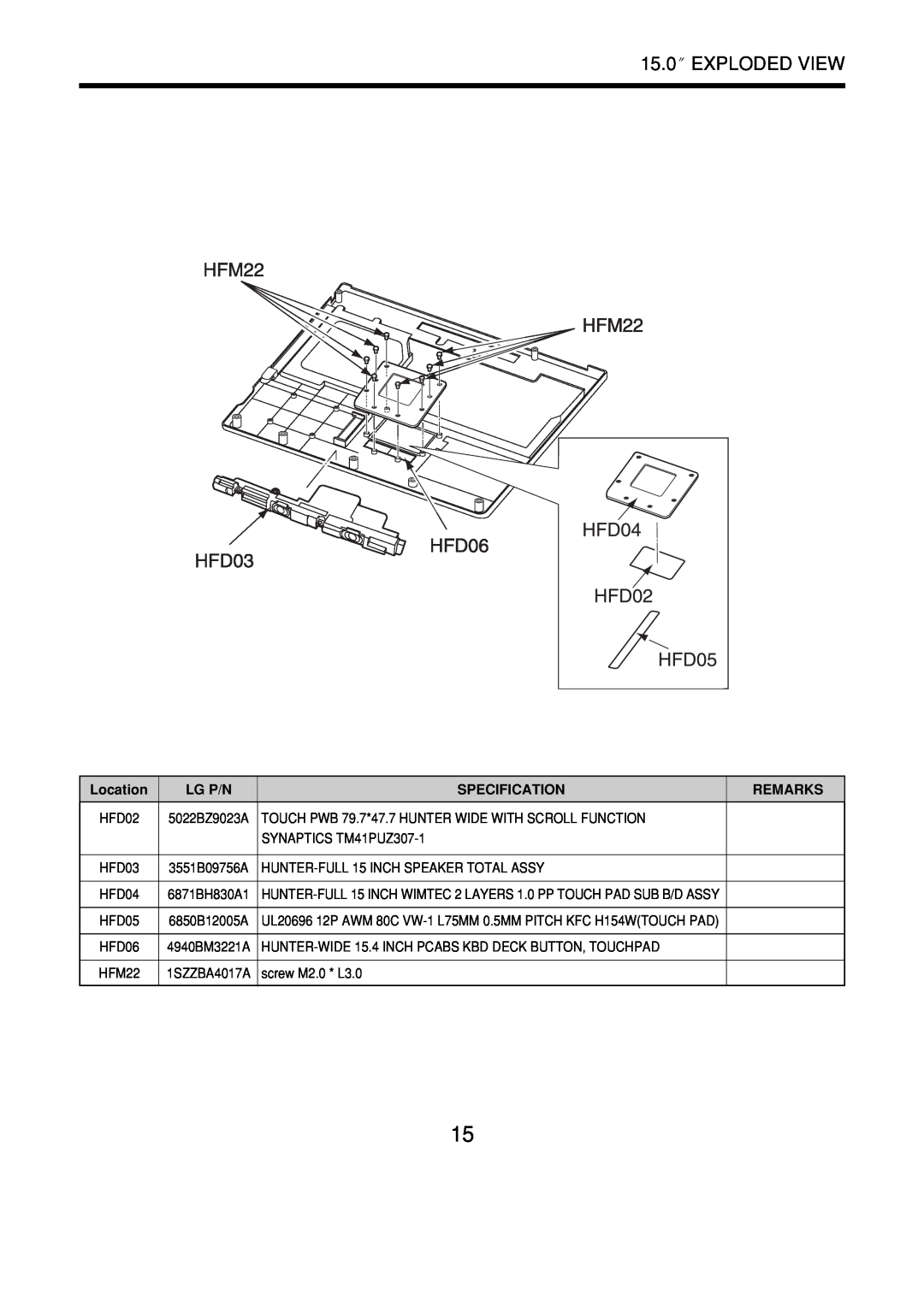 LG Electronics LS70 service manual Exploded View, Location, Lg P/N, Specification, Remarks 