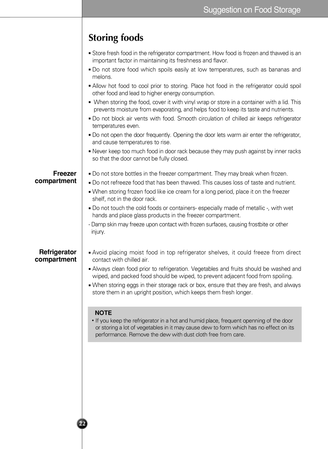 LG Electronics LSC 21943ST manual Storing foods, Freezer, Refrigerator, Compartment 