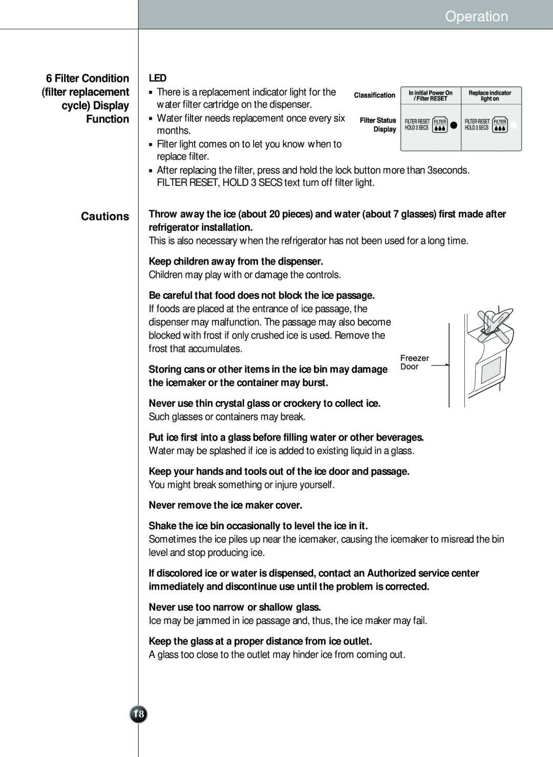 LG Electronics LSC 26905TT Refrigerator installation, Keep children away from the dispenser, Level and stop producing ice 