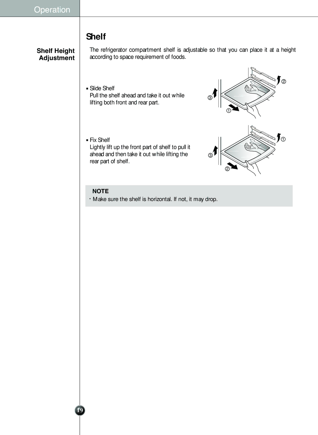 LG Electronics LSC 26905TT manual Shelf Height Adjustment 