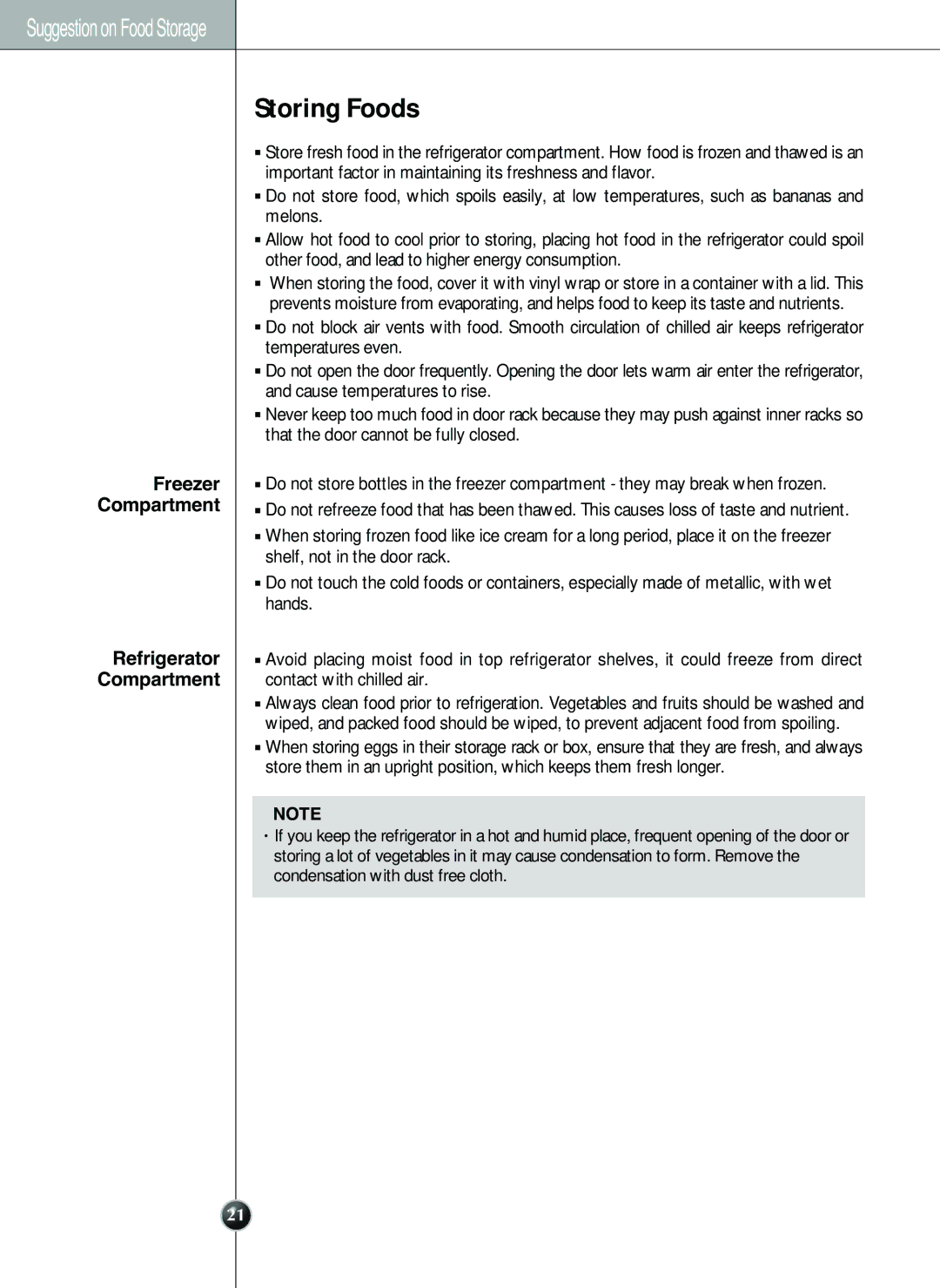 LG Electronics LSC 26905TT manual Storing Foods, Compartment 
