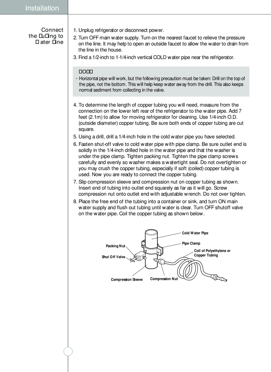 LG Electronics LSC 26905TT manual PipeClamp, Connect the Tubing to Water Line 