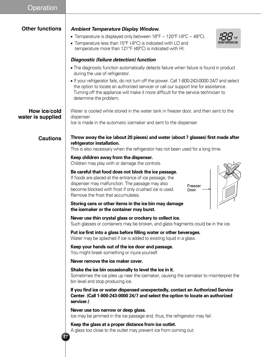 LG Electronics LSC 27950SW manual Other functions How ice/cold water is supplied, Keep children away from the dispenser 