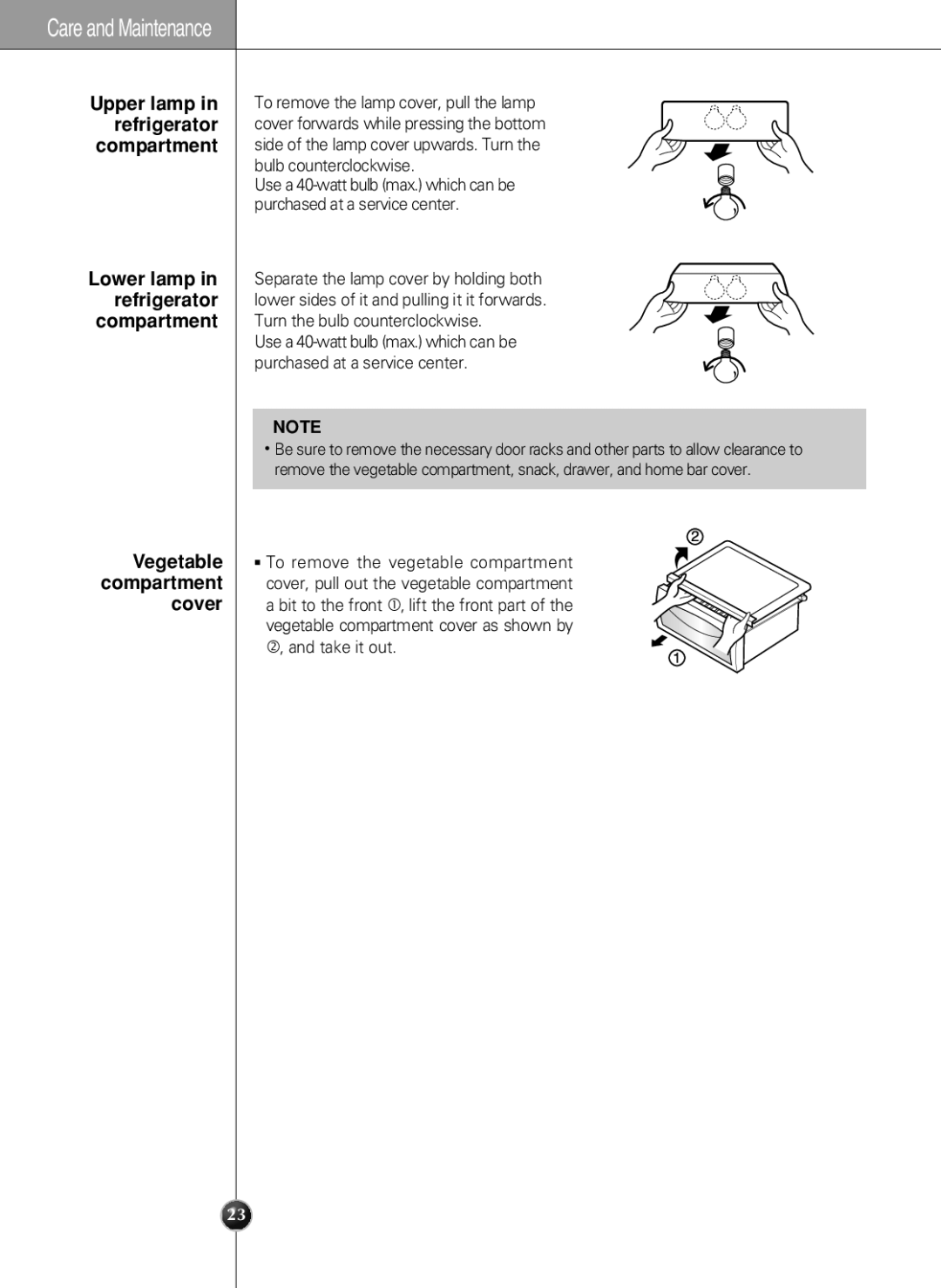 LG Electronics LSC 27960ST, LSC 27950ST, LSC 27950SW, LSC 27950SB manual Care and Maintenance 