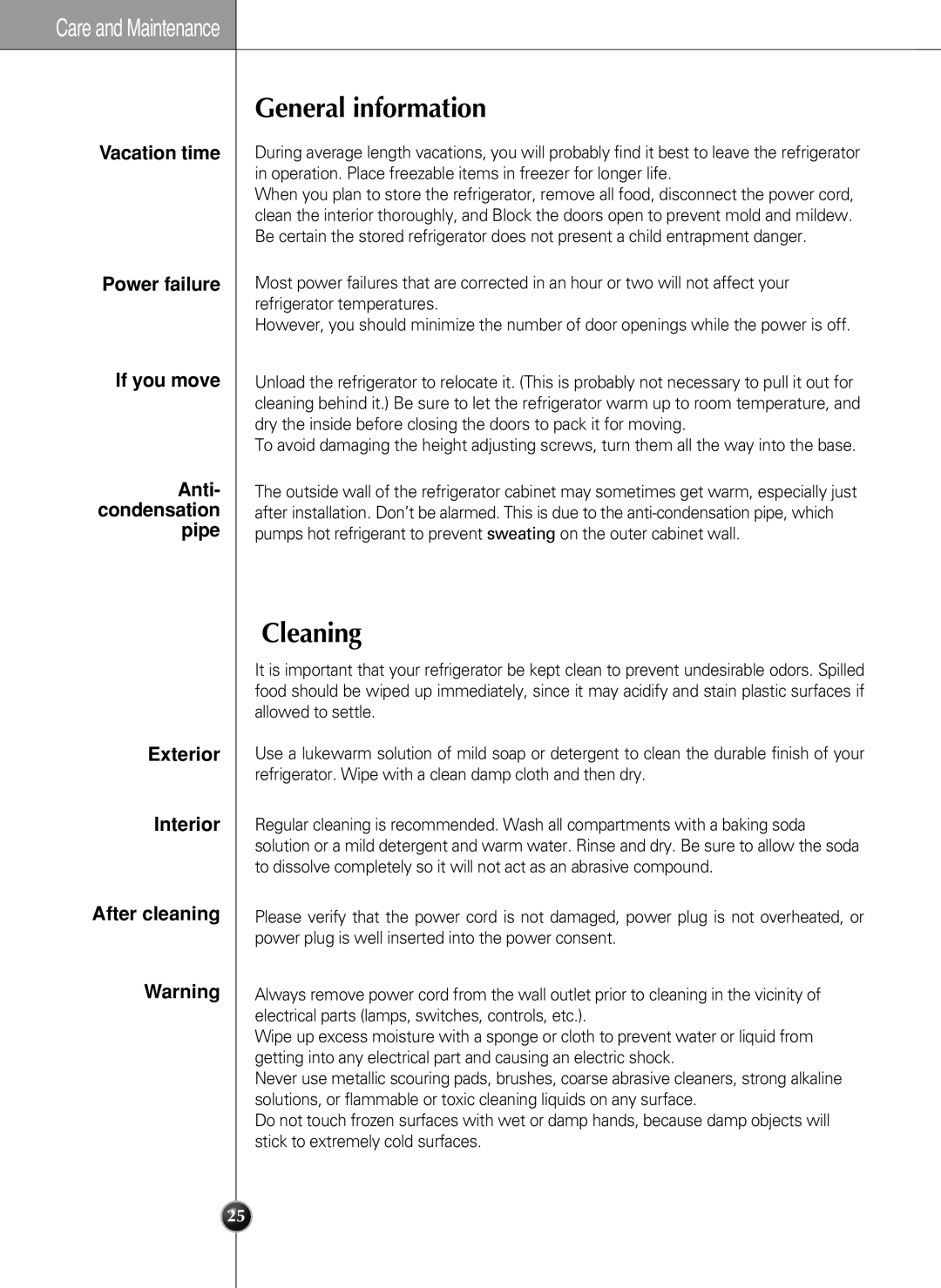 LG Electronics LSC 27950SW, LSC 27950ST, LSC 27950SB manual General information, Cleaning, Exterior Interior After cleaning 