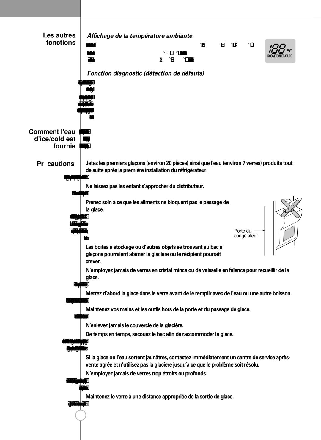 LG Electronics LSC 27960ST, LSC 27950ST, LSC 27950SW Comment leau dice/cold est fournie Précautions, Les autres fonctions 