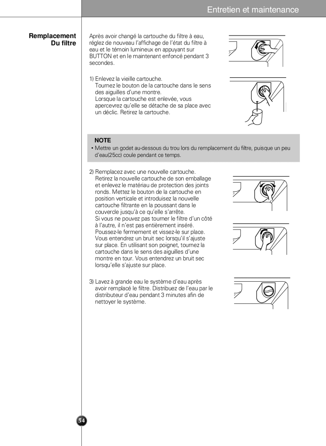 LG Electronics LSC 27950SB, LSC 27950ST, LSC 27950SW, LSC 27960ST manual Remplacement Du filtre 