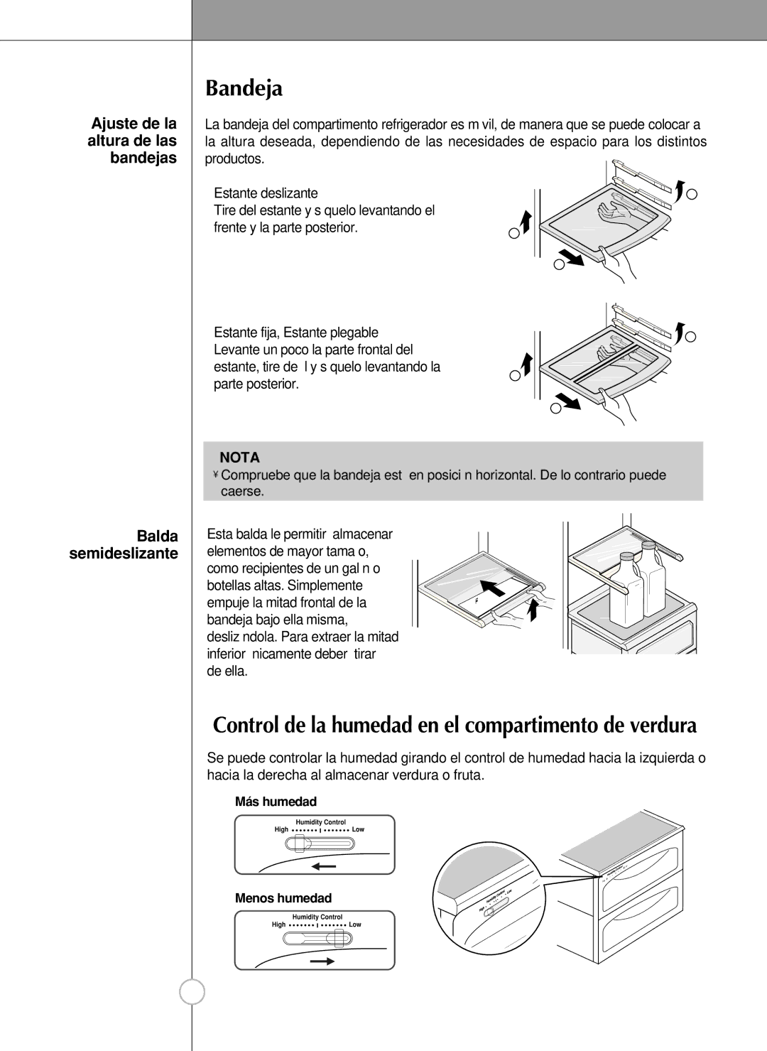 LG Electronics LSC 27950SB, LSC 27950ST, LSC 27950SW, LSC 27960ST manual Bandeja, Balda semideslizante 