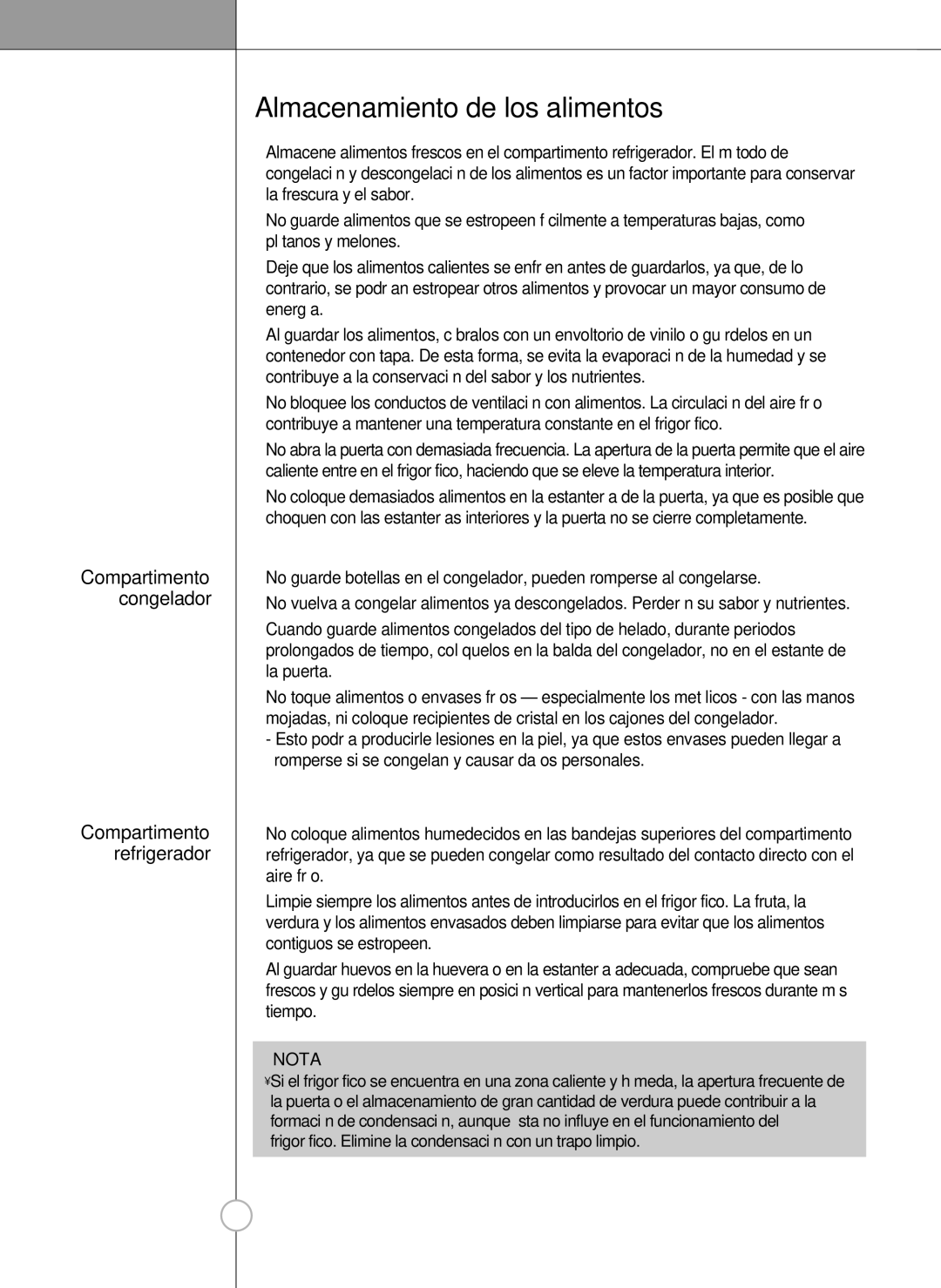 LG Electronics LSC 27950SW, LSC 27950ST, LSC 27950SB, LSC 27960ST Almacenamiento de los alimentos, Congelador, Compartimento 