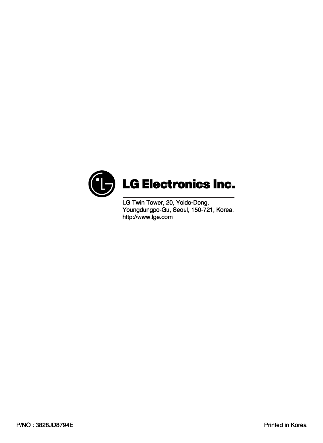 LG Electronics LSC 27950ST P/NO3828JD8794E, LGYoungdungpoTwinTower,-Gu,20,SeYidooul,150-Dong,-721,Korea, PrintedinKorea 