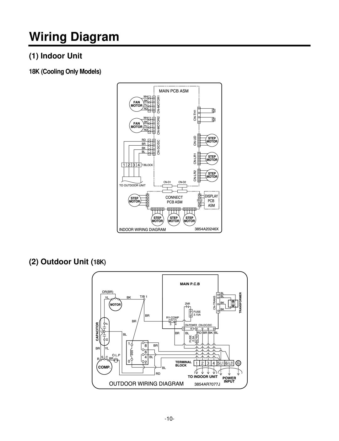 LG Electronics LSC183VMA service manual Wiring Diagram, 18K Cooling Only Models 