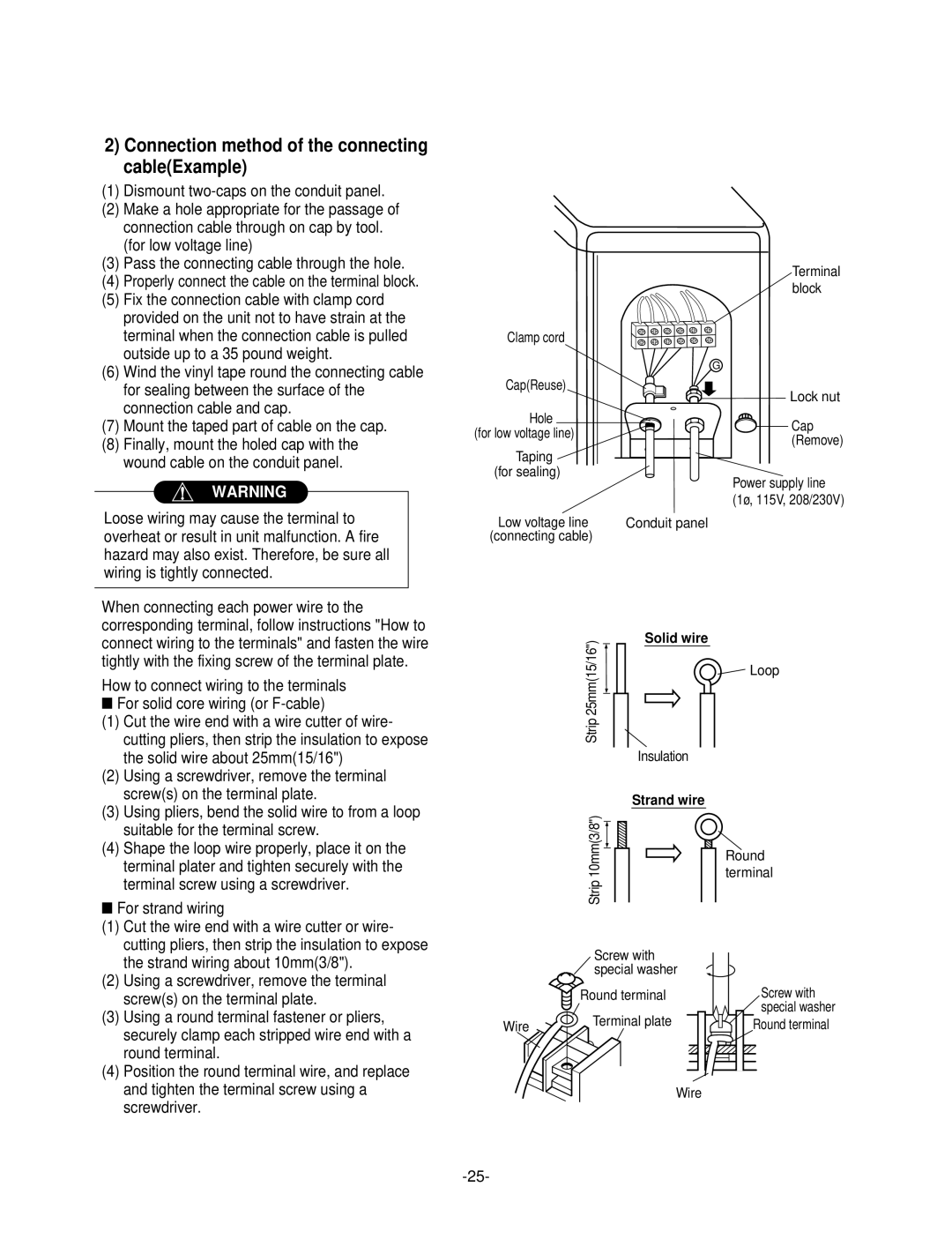 LG Electronics LSC183VMA service manual Connection method of the connecting cableExample, For strand wiring 