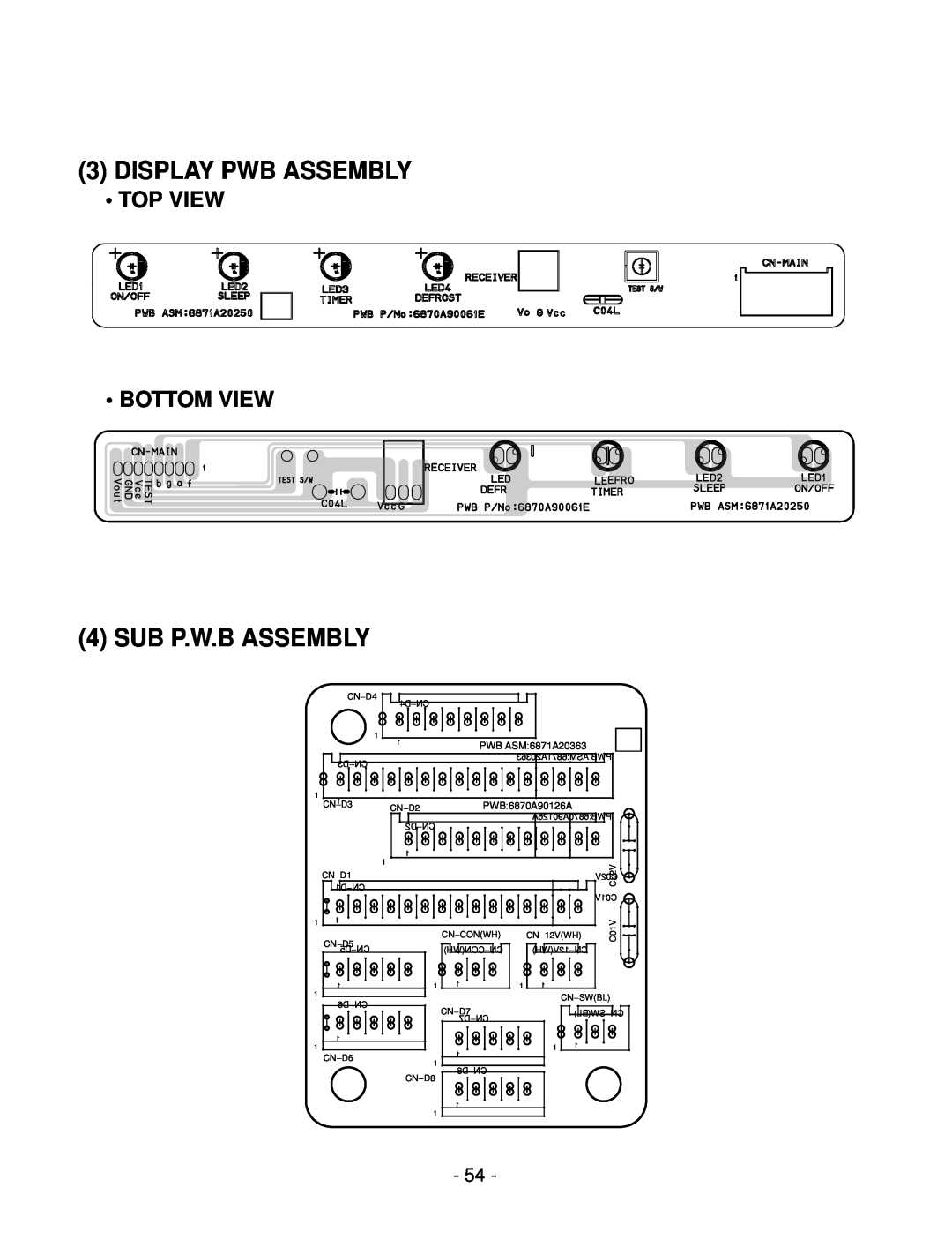 LG Electronics LSC183VMA Display Pwb Assembly, Sub P.W.B Assembly, Top View Bottom View, PWB ASM6871A20363, PWB6870A90126A 