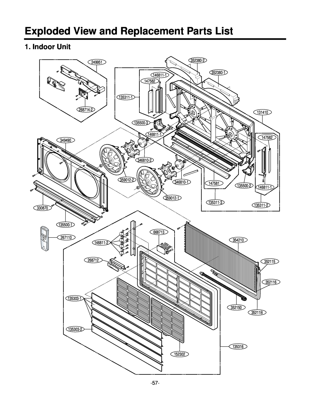 LG Electronics LSC183VMA service manual Exploded View and Replacement Parts List, Indoor Unit 
