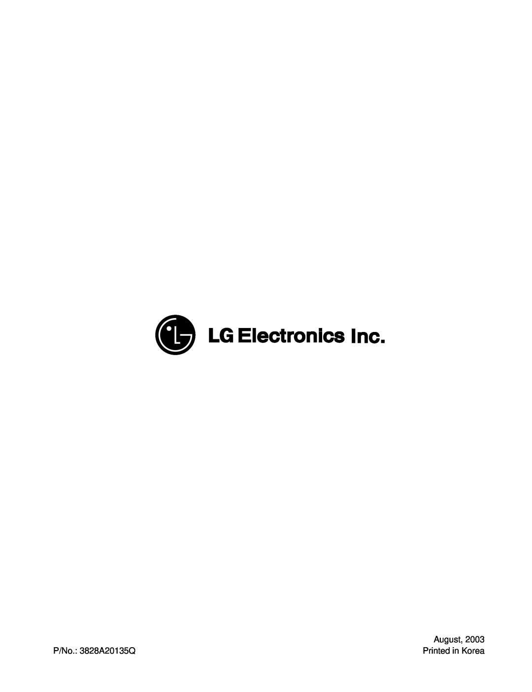 LG Electronics LSC183VMA service manual August, P/No. 3828A20135Q, Printed in Korea 