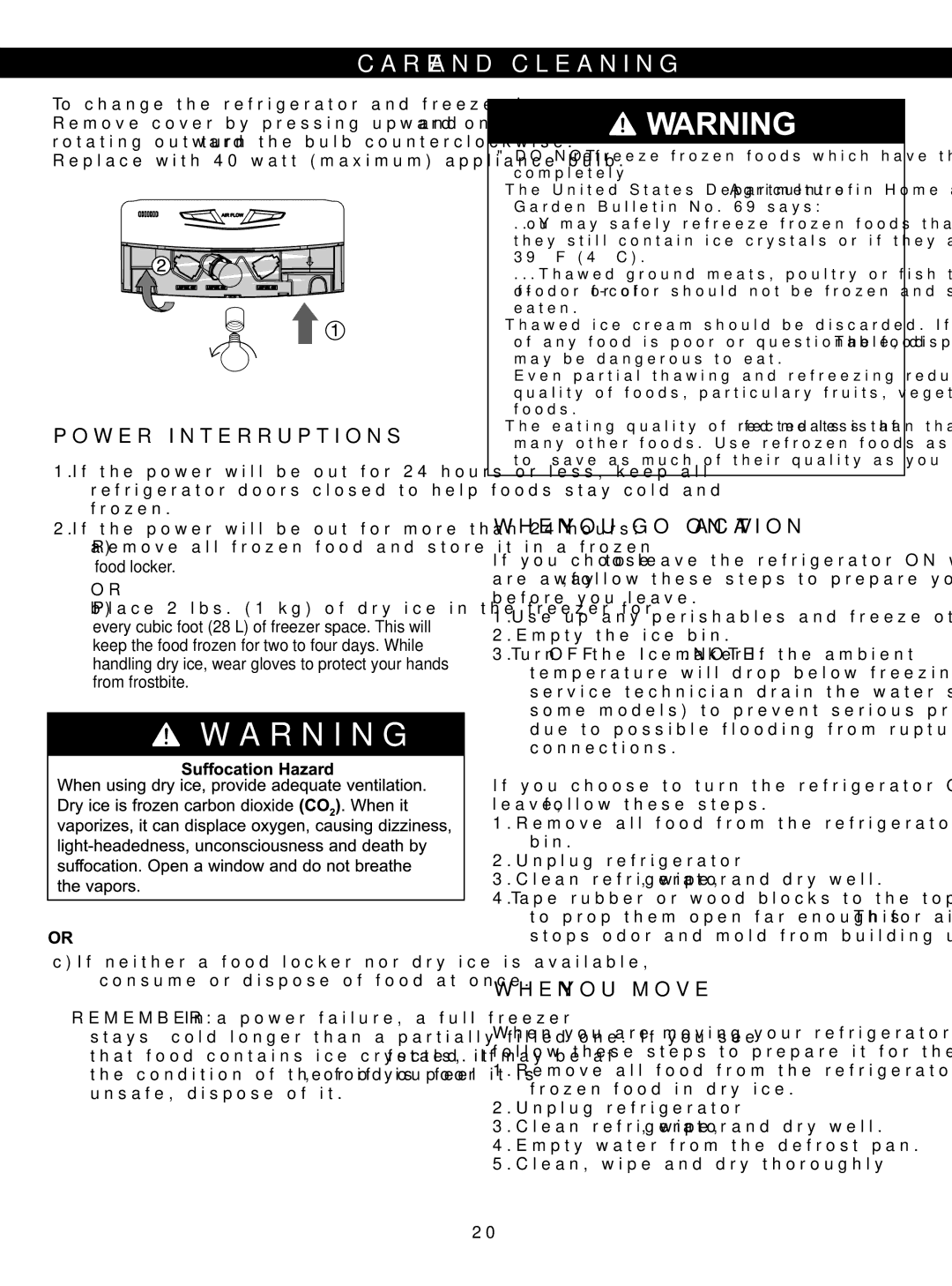 LG Electronics LSC23924ST, LSC23924SB owner manual Power Interruptions, When YOU GO on Vacation, When YOU Move 