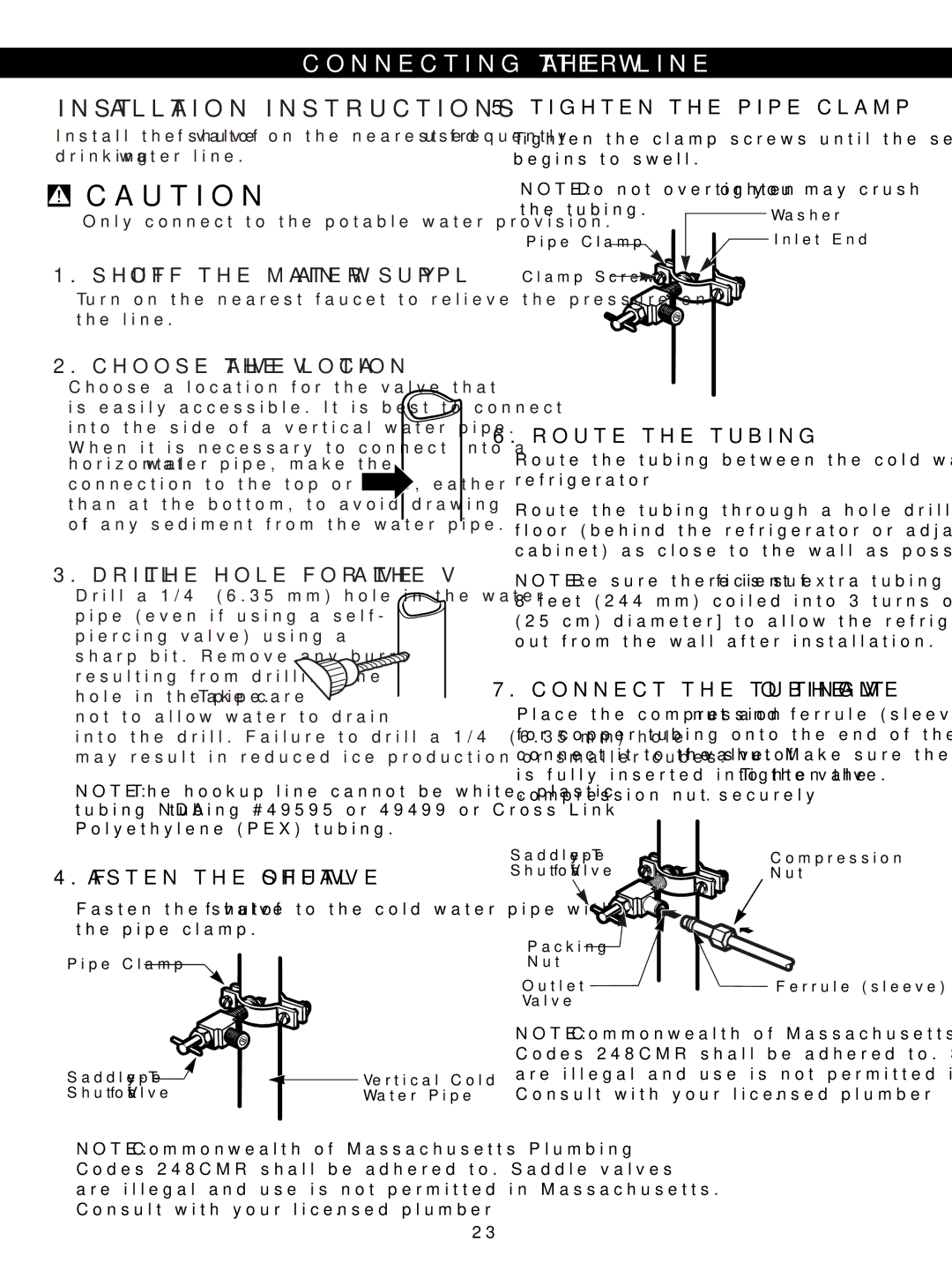 LG Electronics LSC23924SB, LSC23924ST owner manual Tighten the Pipe Clamp, Route the Tubing, Fasten the Shutoff Valve 