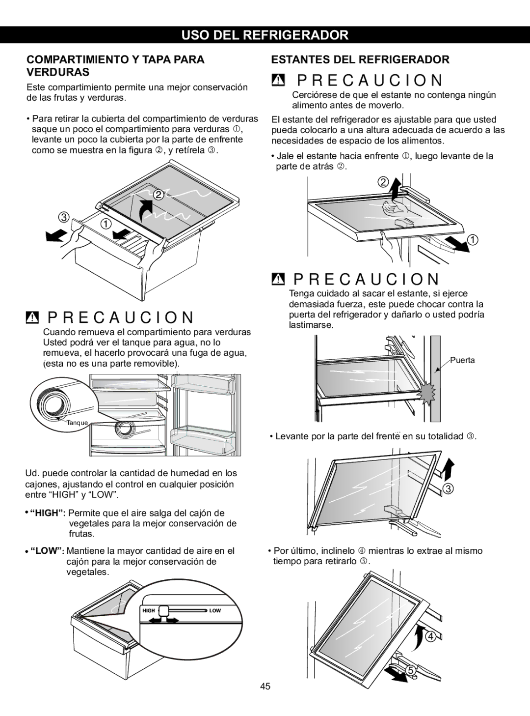 LG Electronics LSC23924SB, LSC23924ST owner manual Compartimiento Y Tapa Para Verduras, Estantes DEL Refrigerador 