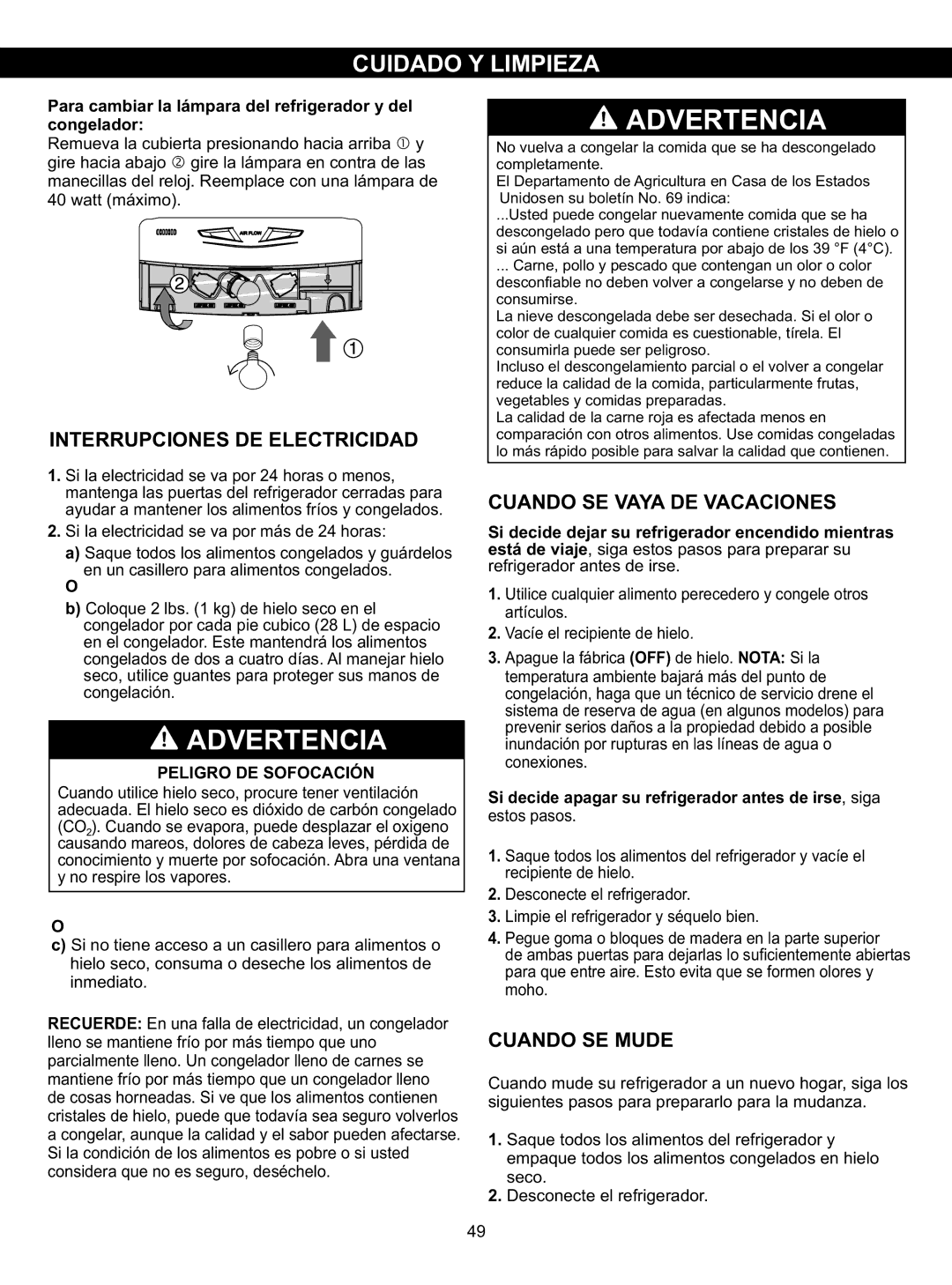 LG Electronics LSC23924SB, LSC23924ST Interrupciones DE Electricidad, Cuando SE Vaya DE Vacaciones, Cuando SE Mude 