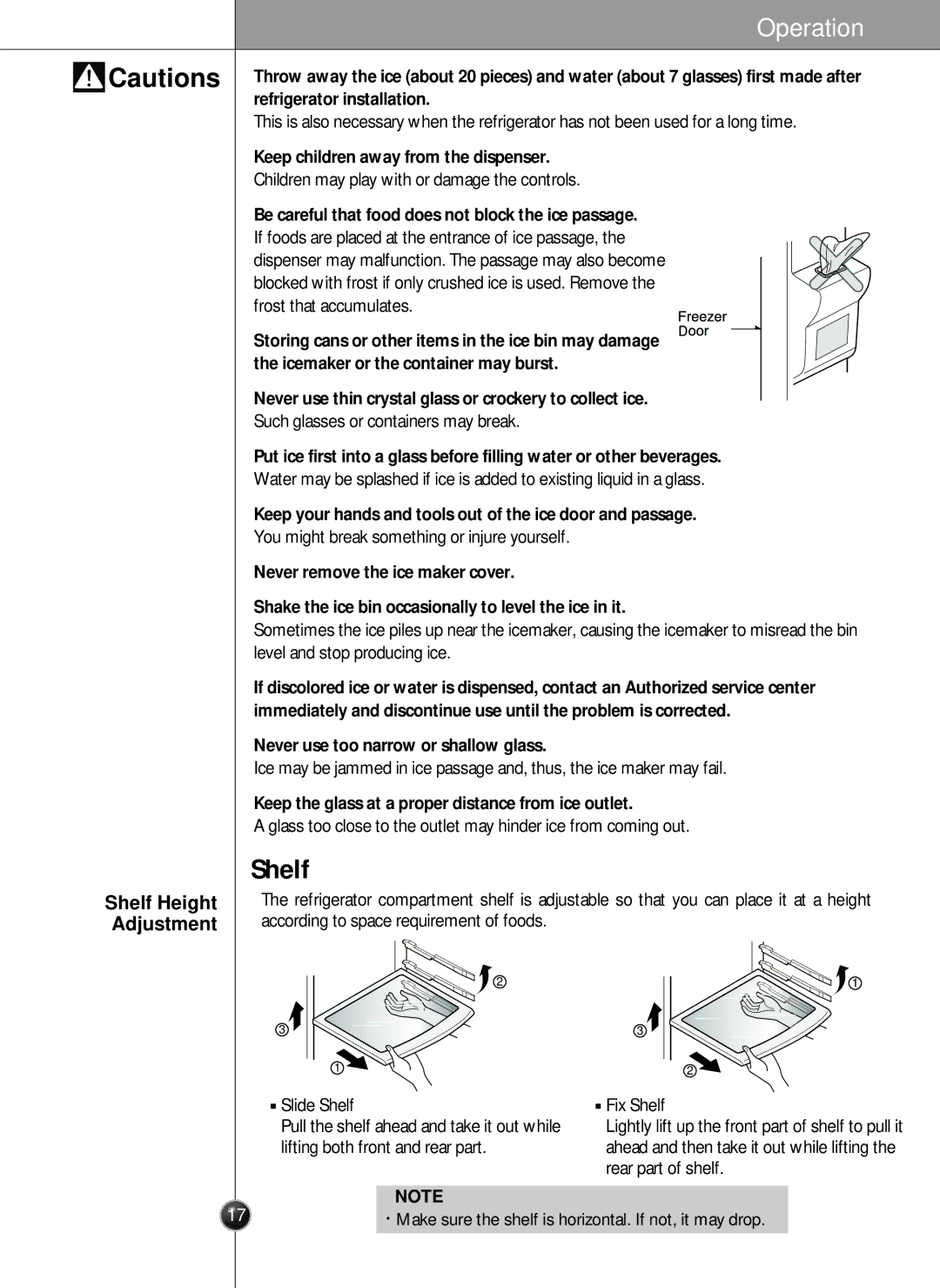 LG Electronics LSC26905 owner manual Shelf Height Adjustment 