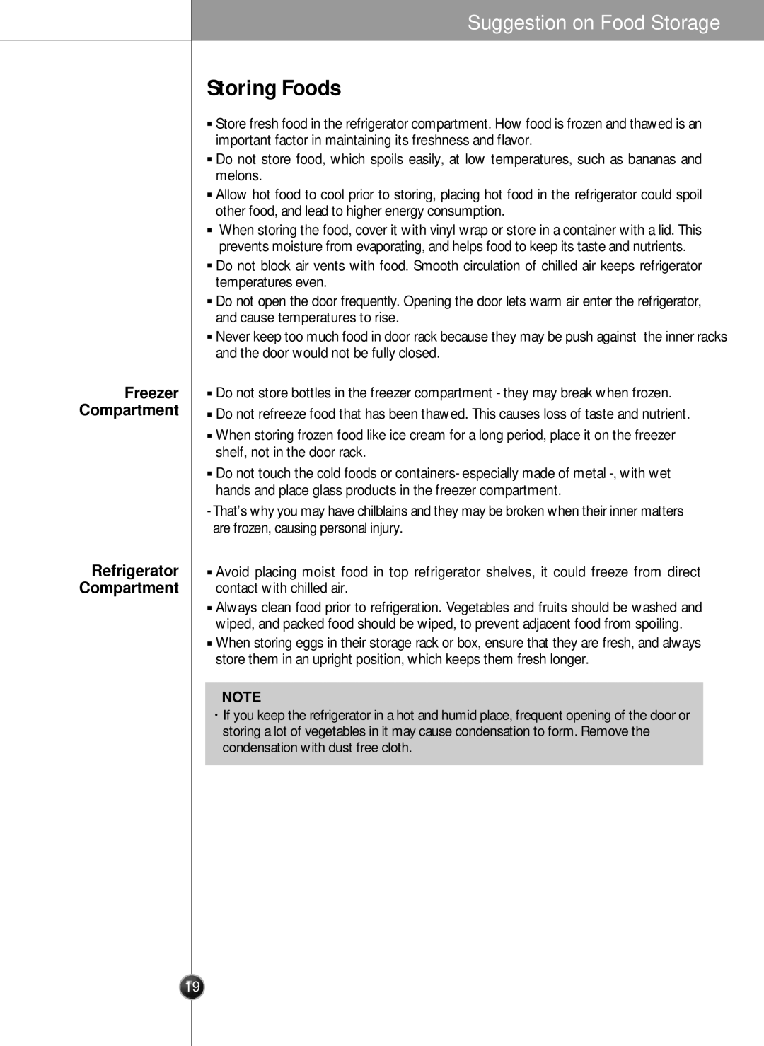 LG Electronics LSC26905 owner manual Storing Foods, Compartment 