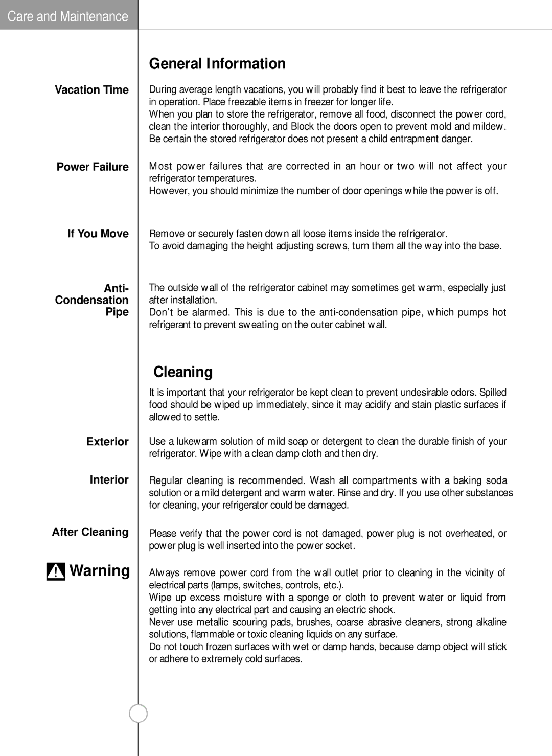 LG Electronics LSC26905 owner manual General Information, Exterior Interior, After Cleaning 