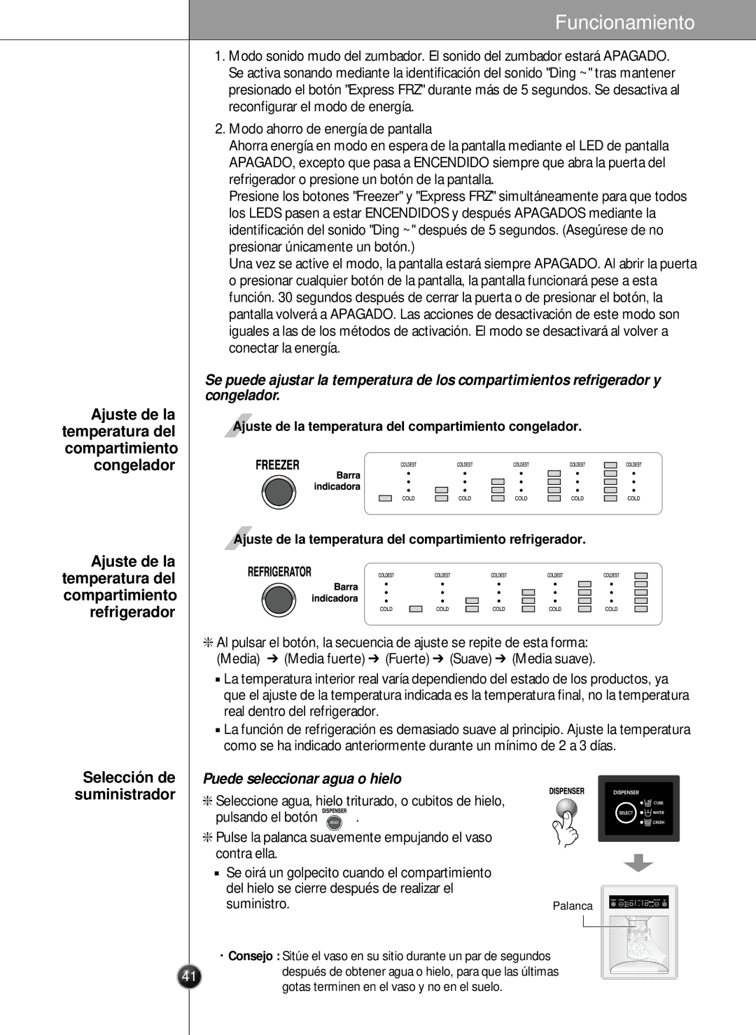 LG Electronics LSC26905 owner manual Selecció n de suministrador, Suministro.Palanca 