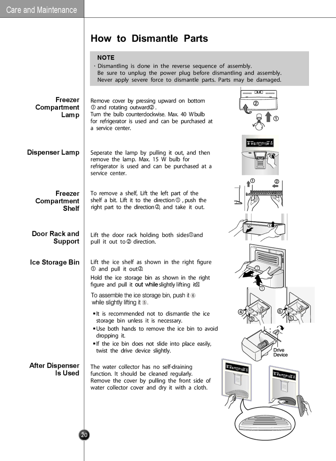 LG Electronics LSC27910** How to Dismantle Parts, Freezer Compartment Lamp Dispenser Lamp, Freezer Compartment Shelf 