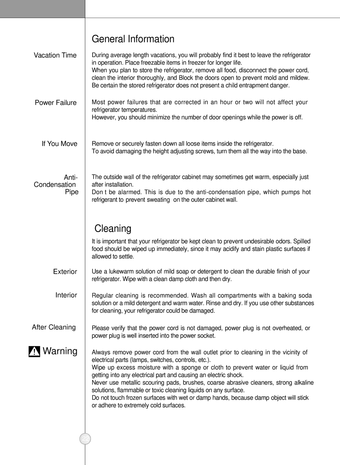 LG Electronics LSC27910** owner manual General Information, Exterior Interior, After Cleaning 