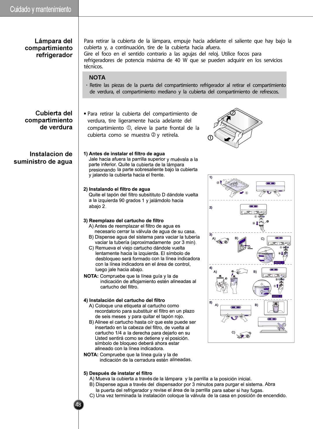 LG Electronics LSC27910** owner manual Cuidado y mantenimiento 