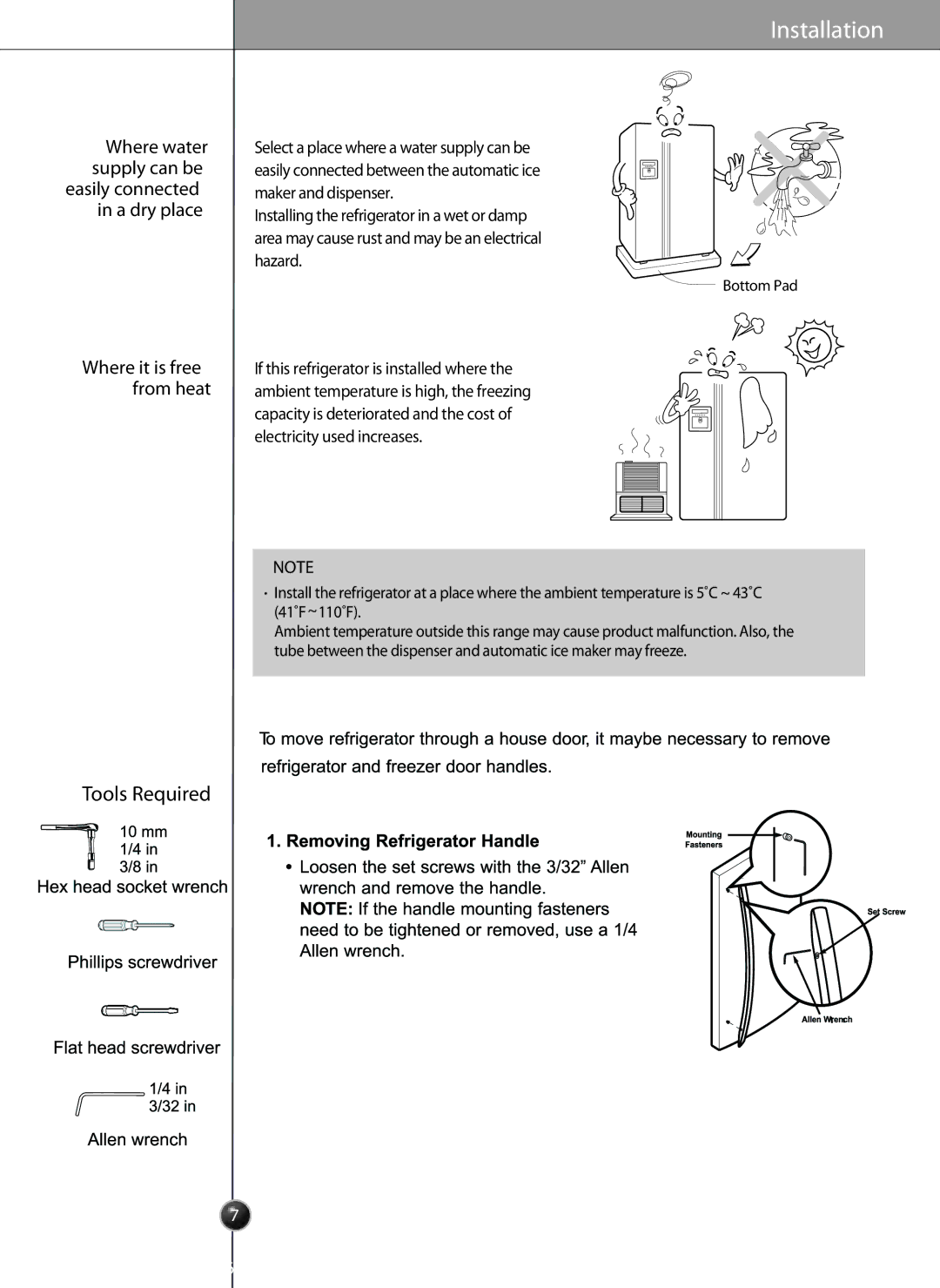 LG Electronics LSC27910** owner manual Installation 