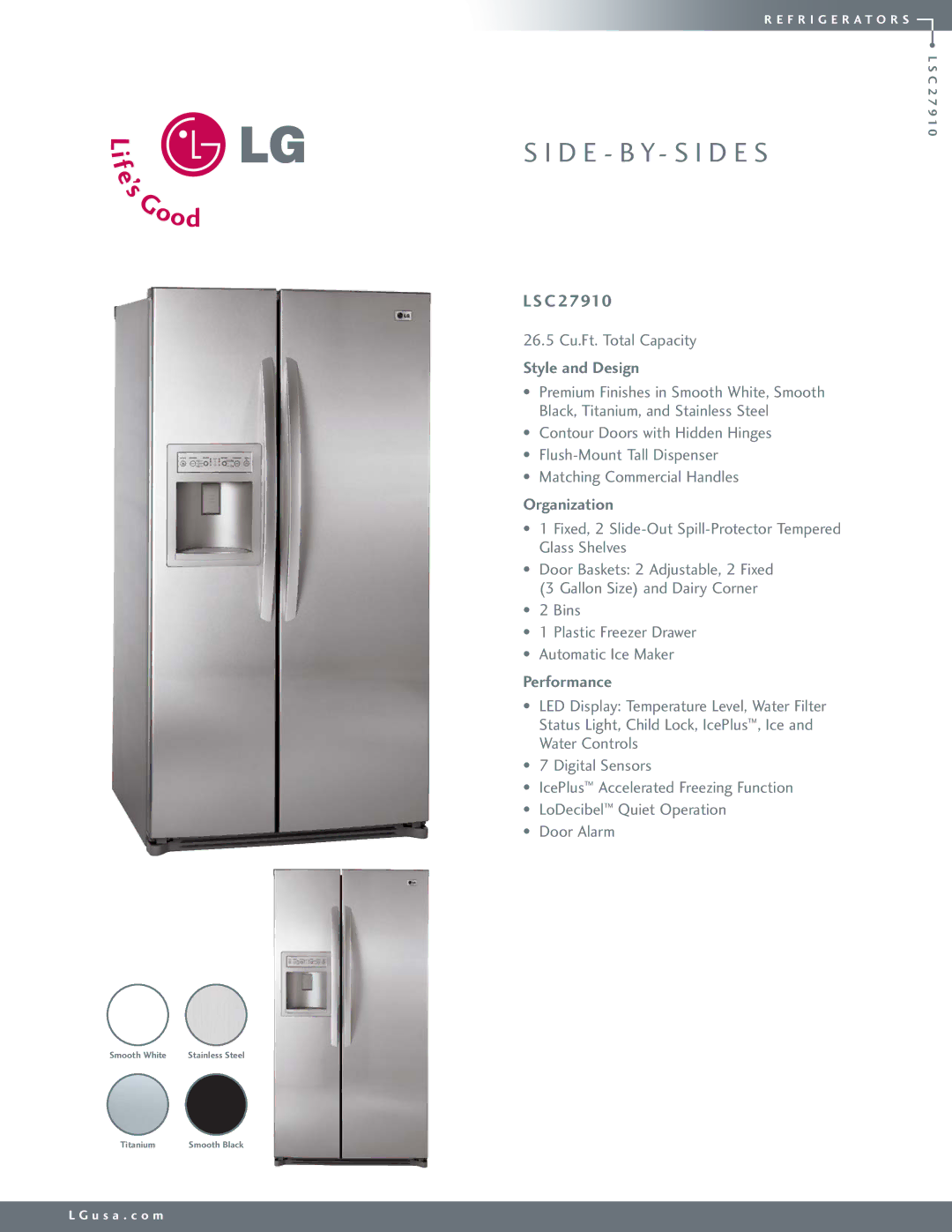 LG Electronics LSC27910TT manual Style and Design, Organization, Performance 