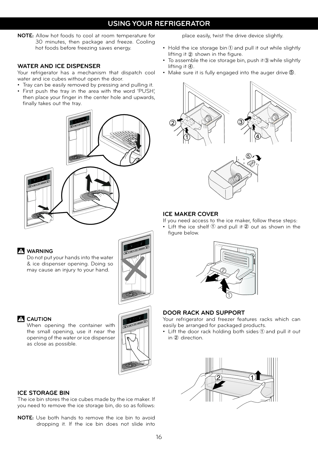 LG Electronics LSC27925ST, LSC27925** Water and ICE Dispenser, ICE Maker Cover, ICE Storage BIN, Door Rack and Support 