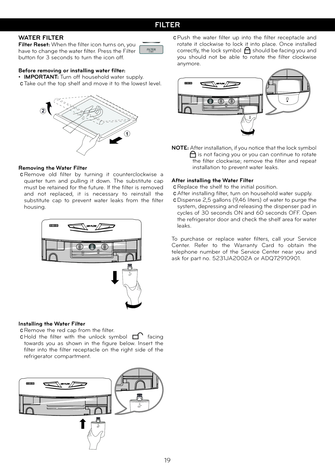 LG Electronics LSC27925**, LSC27925ST owner manual Water Filter 