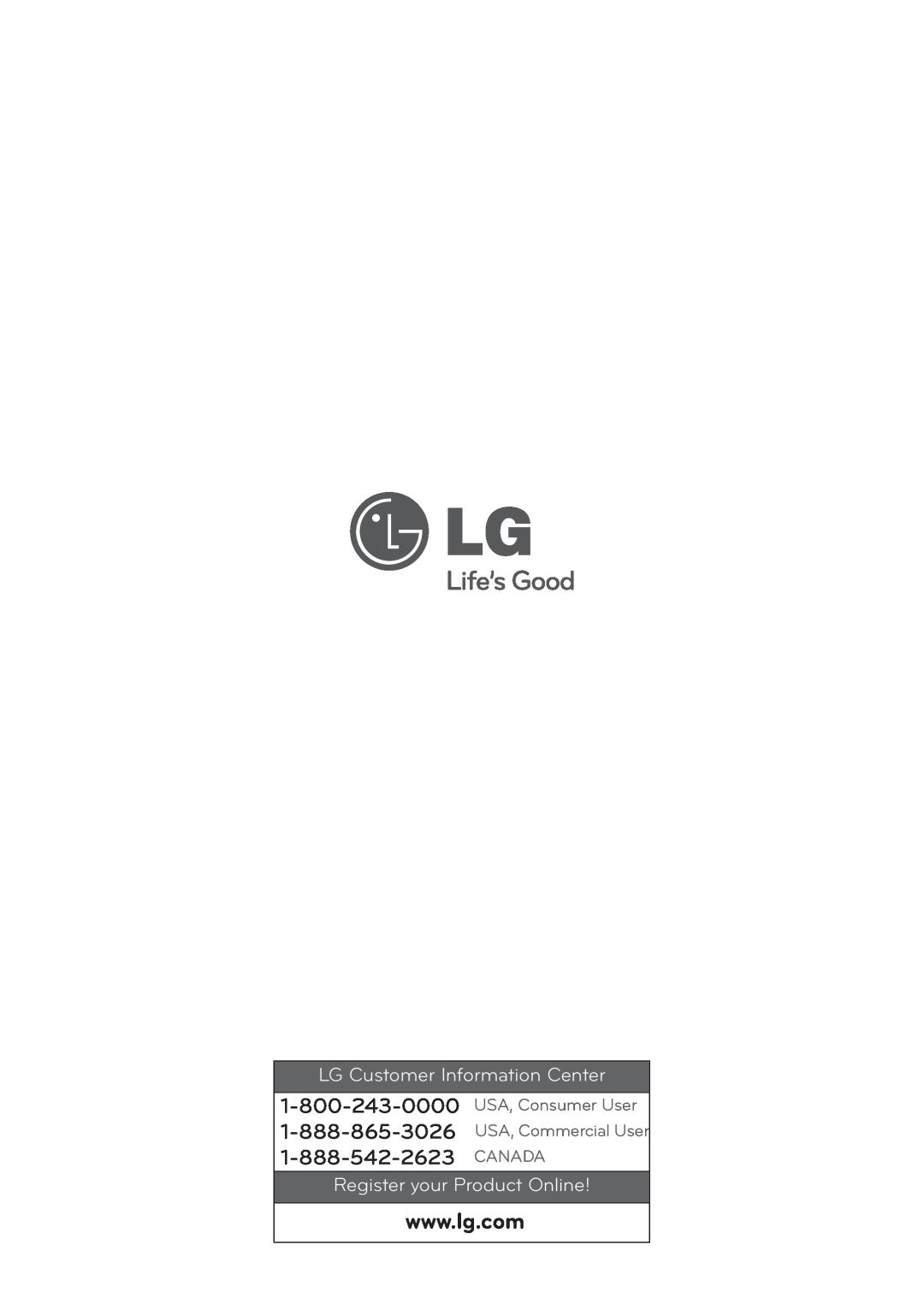 LG Electronics LSC27925**, LSC27925ST owner manual Canada, LG Customer Information Center, Register your Product Online 