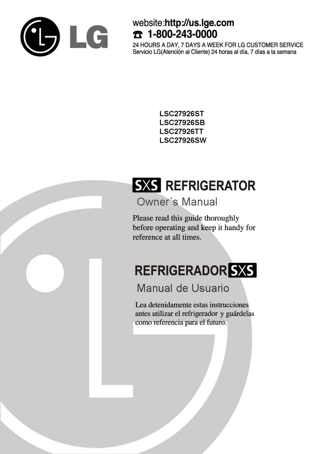 LG Electronics LSC27926TT, LSC27926SW, LSC27926ST, LSC27926SB owner manual Owner´s Manual 