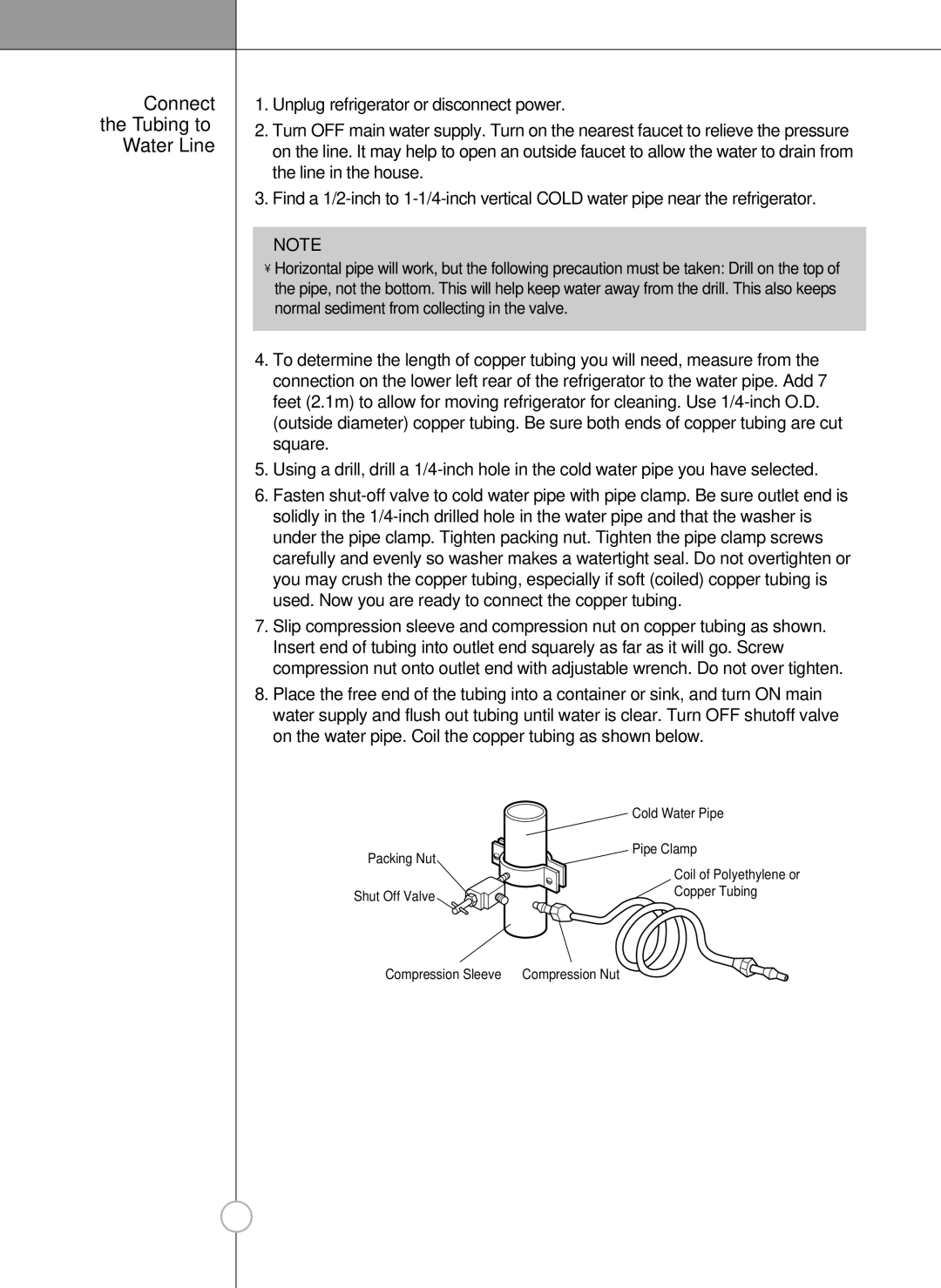 LG Electronics LSC27926ST, LSC27926SW, LSC27926TT, LSC27926SB owner manual PipeClamp, Connect the Tubing to Water Line 