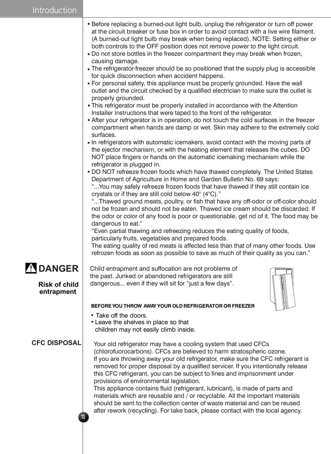 LG Electronics LSC27926SW, LSC27926TT, LSC27926ST, LSC27926SB owner manual Introduction, Risk of child entrapment 